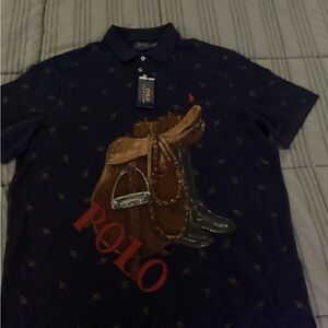 Polo by Ralph Lauren Men's Dark Blue Polo with Graphic